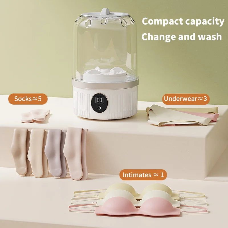 Wireless 1L Mini Washing Machine Portable Underwear Cleaner Socks Washing Machine Dehydratable Laundry Bucket