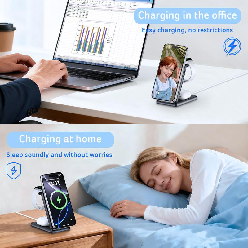 Acer S3 3-In-1 Portable Pocket Wireless Charging Dock Compatible with Iphone 12-17, Apple Watch Series 2-10 SE Ultra, Airpods 2-4 Pro. Travel-Friendly and Pocket-Sized. Magnetic Travel Charging Station. Charger. Iphone-Specific. Organizer Stand