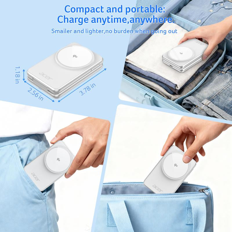 Acer S3 3-In-1 Portable Pocket Wireless Charging Dock Compatible with Iphone 12-17, Apple Watch Series 2-10 SE Ultra, Airpods 2-4 Pro. Travel-Friendly and Pocket-Sized. Magnetic Travel Charging Station. Charger. Iphone-Specific. Organizer Stand